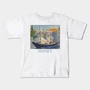 Monet Working in His Atelier Boat by Edouard Manet Kids T-Shirt